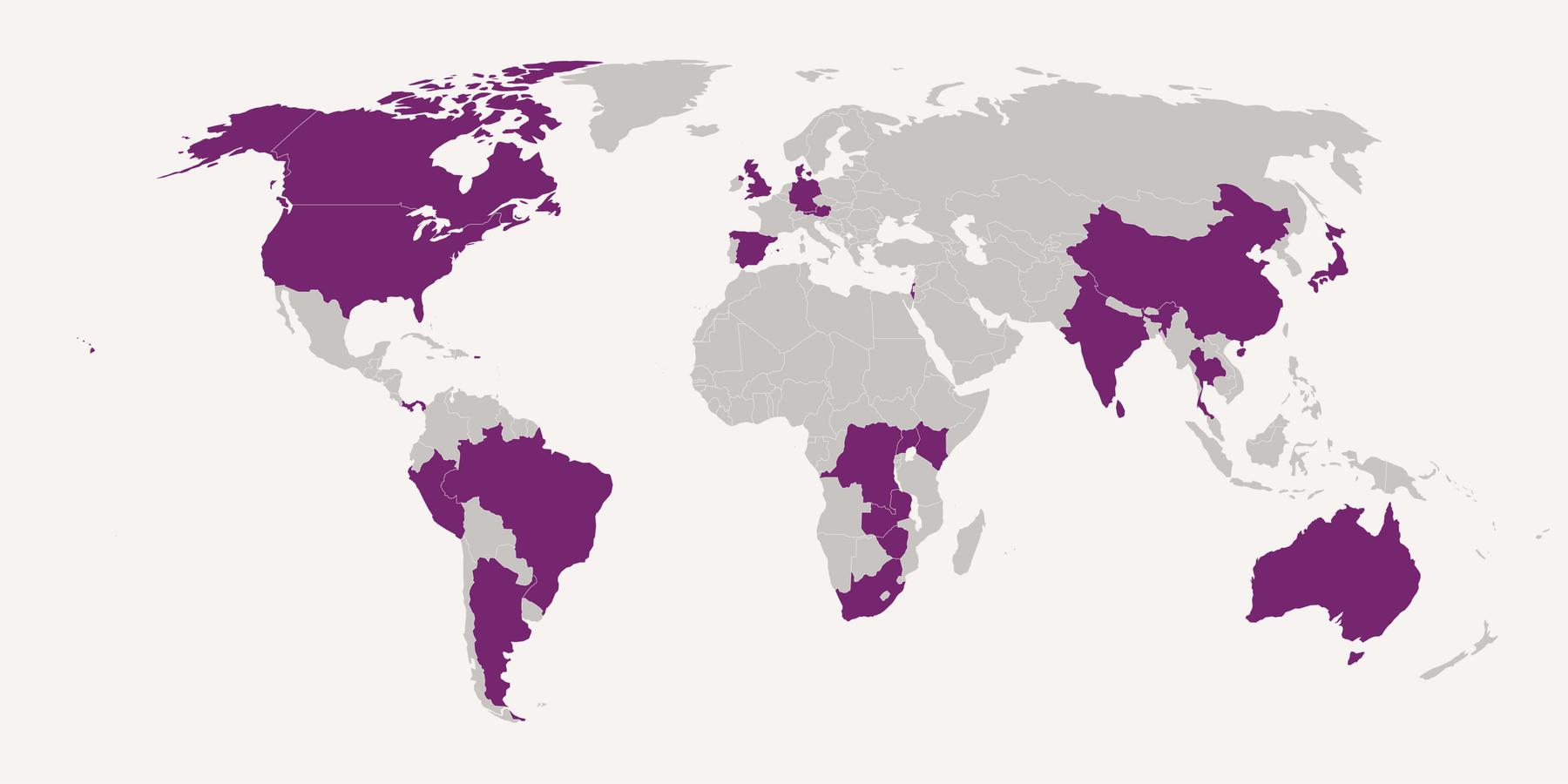Map displaying the areas of the word where Magee research makes an impact.